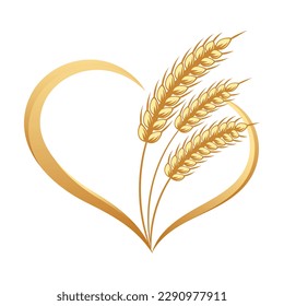 Abstract icon of ears of wheat with a heart. Logo, icon, decor element, vector	
