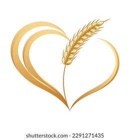 Abstract icon of ears of wheat with a heart. Logo, icon, decor element, vector	
