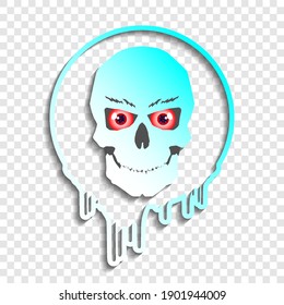 Abstract icon or emblem. Skull in a circle with smudges. Red eyes. Shadow. EPS10