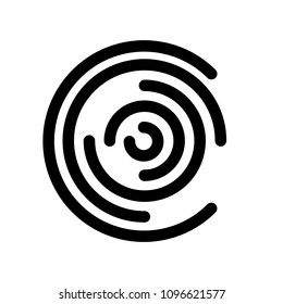 Abstract Icon Evokes Circular Maze. Outline Modern Design Element. Simple Black Flat Vector Sign With Rounded Corners.