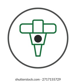 Un icono abstracto que presenta equipos de construcción, representados en contornos verdes y negros, se coloca sobre un fondo blanco dentro de un marco circular. El diseño minimalista emplea Formas geométricas para