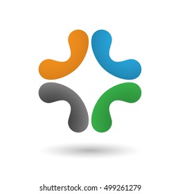Abstract icon of  four curved elements. Contains transparent objects.