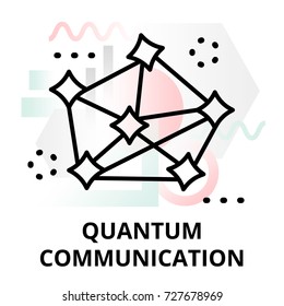 Abstract icon of future technology - quantum communication on color geometric shapes background, for graphic and web design