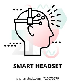 Abstract icon of future technology - smart headset on color geometric shapes background, for graphic and web design