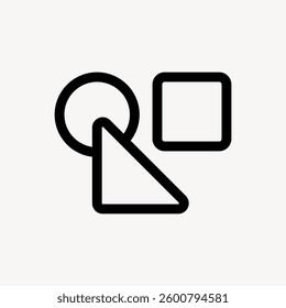 Abstract icon with geometric shapes: circle, square, triangle. Simple geometric design featuring circle, square, triangle. Minimalist geometric shapes. User interface icon vector.