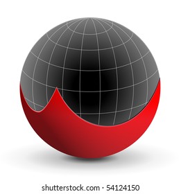 Abstract icon, globe red and black, vector.