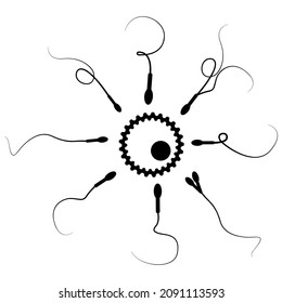 abstraktes Icon-Ziel , Sperma-Vektorsymbol, Vektorhintergrund-Sperma, das sich dem Ei nähert, Wettbewerbskonzept