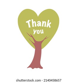 Abstract icon with heart shape tree and Thank you text. Vector illustration isolated on white