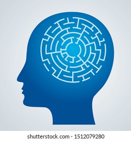 Abstract Icon Human Brain And Maze. Success Concept, Vector Illustration.