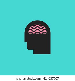 Abstract icon of human silhouette with brain. Idea, creativity or brainstorm logo