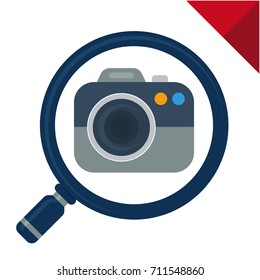 abstract icon for image search, illustrated with magnifying glass and camera