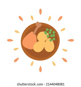 Abstract icon juicy chicken with potatoes with splashes on a white background - Vector illustration