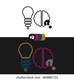 Abstract icon of light silhouette with brain - stylized letters IQ - intelligence quotient. IQ test icon