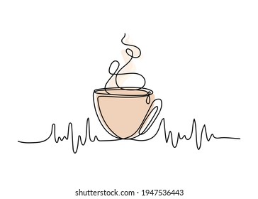 Abstract icon with line coffee. Continuous one line drawing. Vector hand drawing.