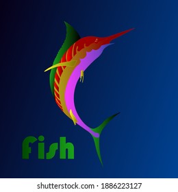 Abstract icon with marlin fish jumps. Vector cartoon style illustration.
