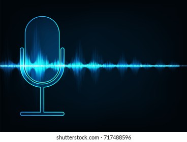 Abstract icon microphone on digital sound wave background.