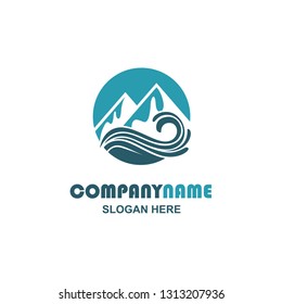 abstract icon of mountain and sea wave isolated on white background