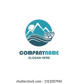 abstract icon of mountain and sea wave isolated on white background
