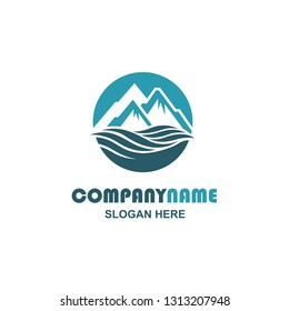 abstract icon of mountain and sea wave isolated on white background