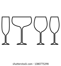 Abstract icon on white backdrop. Wine glass icon vector illustration. Sign, symbol, element. Wineglass outline vector icon. White background. Transparent background. Restaurant concept