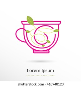 ICONO ABSTRACTO DE UNA COPA DE TÉ DE COLOR ROSA CON UN JARDÍN DE PLIEGOS