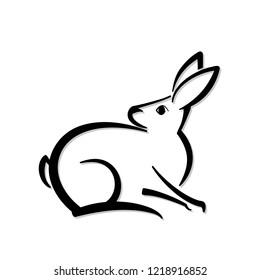 Abstract icon of a rabbit. Black and white simple logo. Vector illustration.
