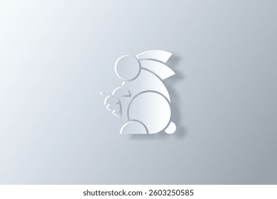 abstract icon of rabbit holding carrot made in white paper art style with shadow and highlight
