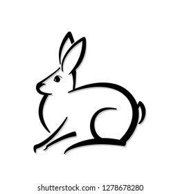 Abstract icon of a rabbit shape. Black and white simple logo. Vector illustration.