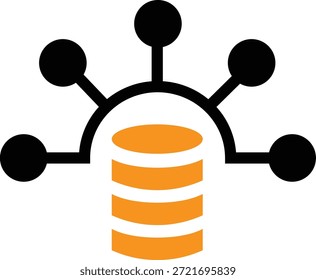Icono Abstractas que representa la distribución centralizada de datos y el acceso al sistema de gestión de bases de datos en red claramente ilustrado