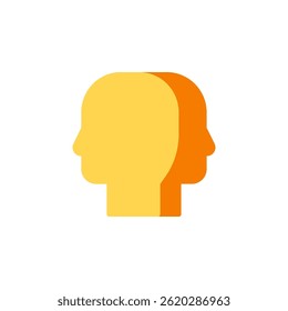 Abstract Icon Representing Duality of Emotions with Two Overlapping Profile Silhouettes in Yellow and Orange Colors to Symbolize Mental Health and Wellbeing