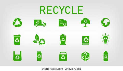 Abstract icon representing ecological call for recycling and reuse with green icons.