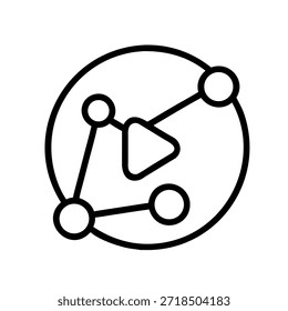 Ícone abstrato que representa a conectividade de rede e a reprodução de mídia dentro de um limite circular que ilustra o fluxo de comunicação digital e os conceitos de integração de dados