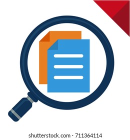 abstract icon for searching documents, illustrated with magnifying glass and documents