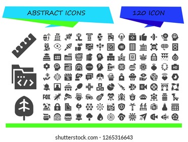  abstract icon set. 120 filled abstract icons. Simple modern icons about  - Finger, Leaf, Folder, Rope, Pisa, Fish, Cobra, Column, Human, Drawing, Voice recorder, Match, Thumbs up