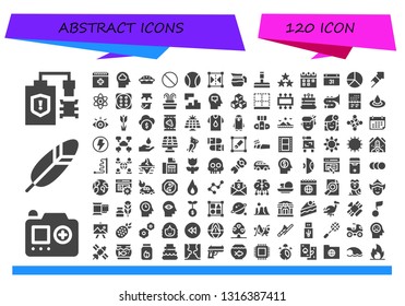 abstract icon set. 120 filled abstract icons.  Simple modern icons about  - Virus, Camera, Feather, Blood, Mind, Cake, Forbbiden, Ball, Reflect, Jug, Glass cleaner, Star, Calendar