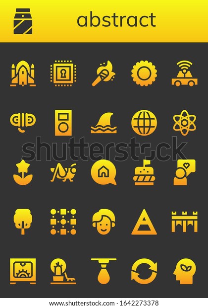 abstract icon set.\
26 filled abstract icons. Included Rocket ship, Milk, Chip, Torch,\
Sun, Car, Rope, Mp player, Shark, Earth grid, Atom, Flower,\
Grasshopper, Advertising\
icons