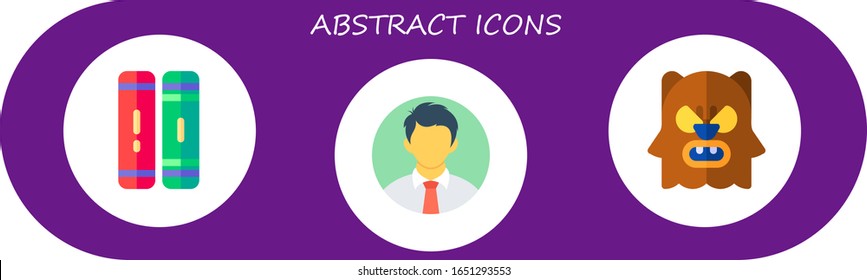 abstract icon set. 3 flat abstract icons. Included library, man, werewolf icons
