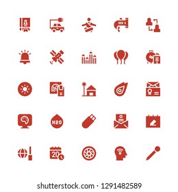abstract icon set. Collection of 25 filled abstract icons included Pin, Mind, Shutter, Calendar, Worldwide, Letter, Usb, H o, Paint palette, Fire, Beach house, Fingerprint, Brightness