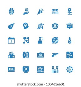 abstract icon set. Collection of 25 filled abstract icons included Visibility, Jail, Blackboard, Brightness, Puzzle, Gun, Calendar, d, Barbed wire, Rope, Saturn, Oil, Romantic music