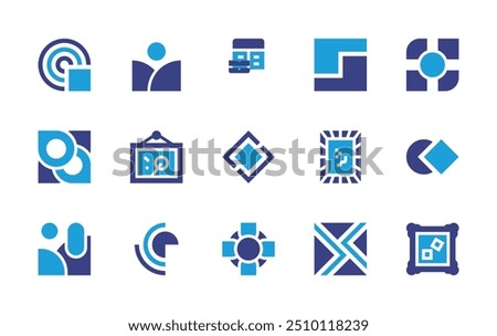 Abstract icon set. Duotone color. Vector illustration. Containing abstract, abstractshape, rhombus, square, frame, painting, cross.