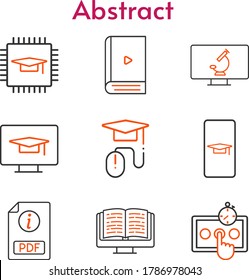 abstract icon set. included chip, ebook, pdf, test, elearning, microscope icons. bicolor styles.