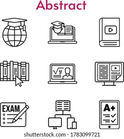abstract icon set. included exam, professor, e-reader, e-book, school, book, training icons. linear styles.