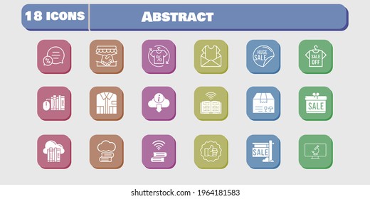 abstract icon set. included gift, handshake, newsletter, package, like, book, microscope, cloud, cloud library, sale icons on white background. linear, filled styles.