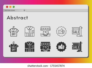 abstract icon set. included handshake, sale, shirt, like icons on white background. linear, filled styles.