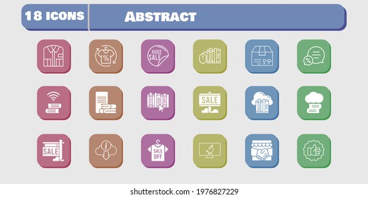 abstract icon set. included handshake, package, like, book, microscope, cloud, cloud library, sale, shirt, books, online-learning icons on white background. linear, filled styles.