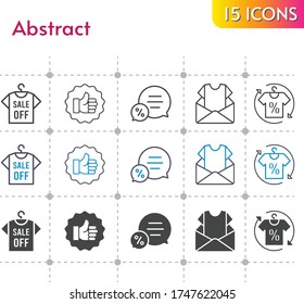 abstract icon set. included newsletter, shirt, like, chat icons on white background. linear, bicolor, filled styles.