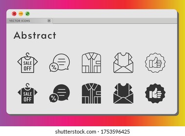 abstract icon set. included newsletter, shirt, like, chat icons on white background. linear, filled styles.