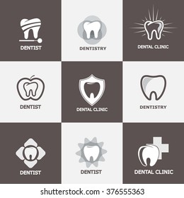 Abstract icon set logos teeth. black and white