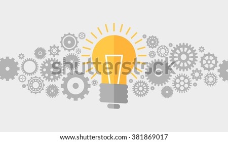 Abstract icon set of machine gear with an abstract flat design lightbulb idea icon at the center of conceptual composition