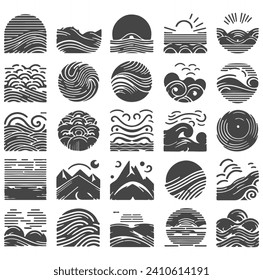 abstract icon set of organic lines, waves, mountains, sea, ocean, modern art, modern icons vector art